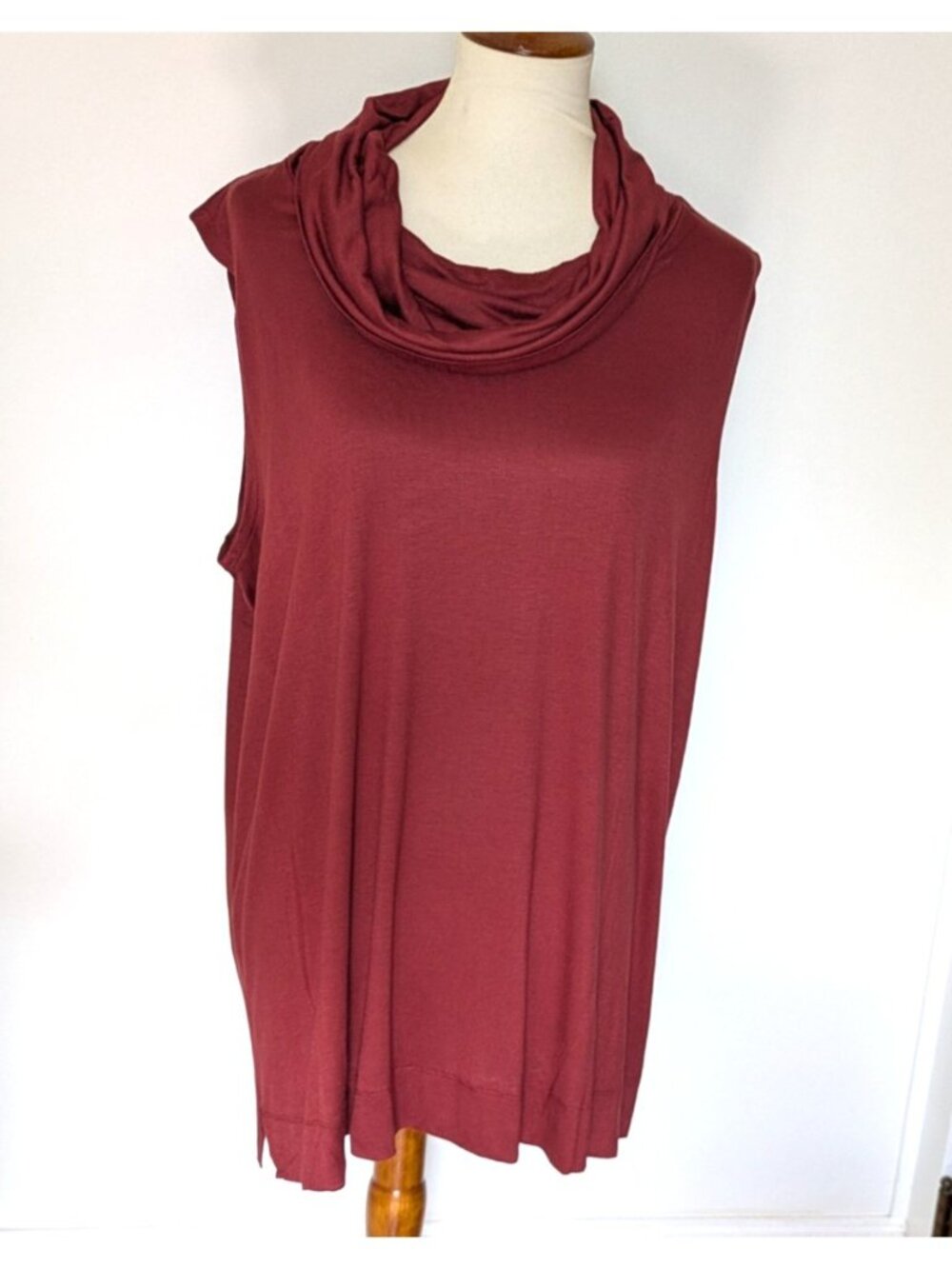 Lisa Rinna Collection Sleeveless Cowl Neck Knit Top Rust Burgundy Size 1X